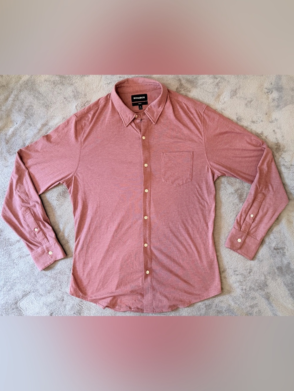 Bonobos - Men’s Knit Button-Down Long Sleeve - Heather Burgundy - Med - Slim Fit